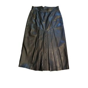 RARE VINTAGE Jean Paul 100% leather Maxi Skirt With Pleats and Snap Details US8